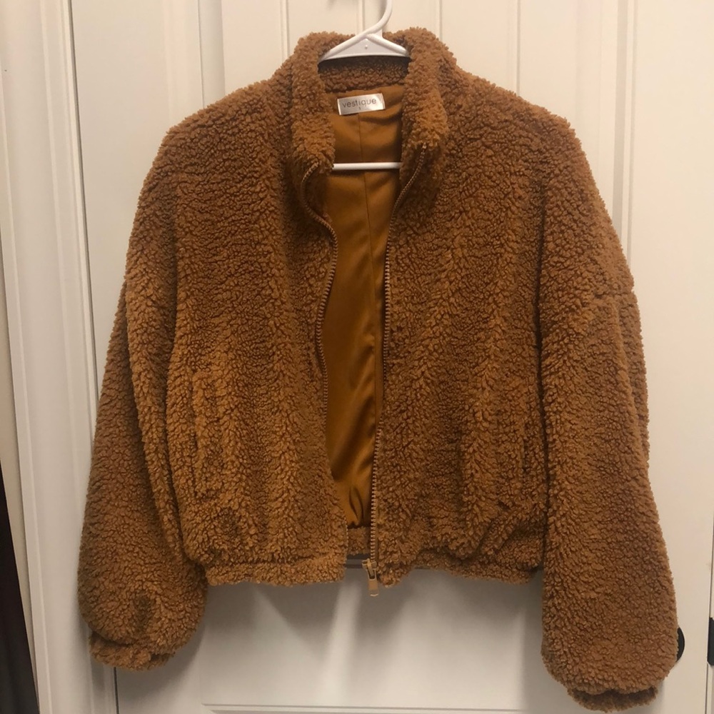 Brown Fuzzy Cropped Jacket